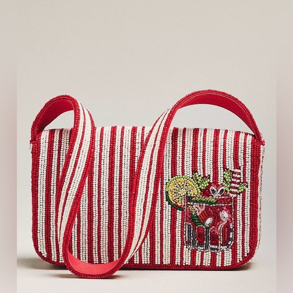 Anthropologie The Fiona Beaded Bag Red and White - Picture 3 of 4